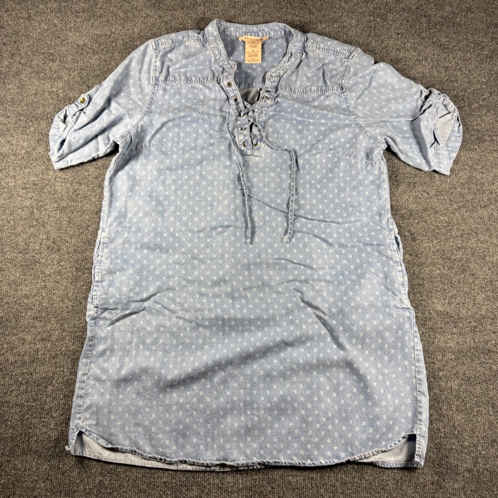 Philosophy Republic Clothing Blue Tencel Lace Up Dress XL Raindrop Print Pockets